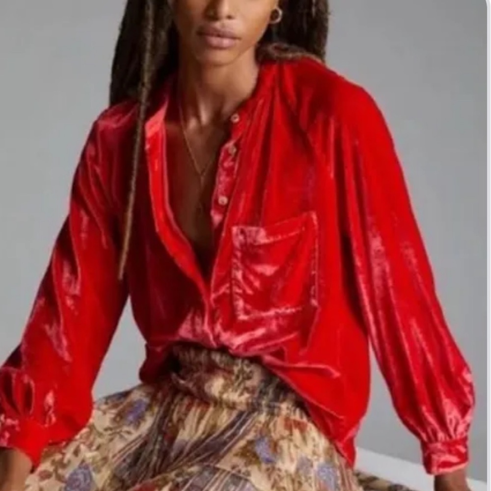 Pilcro by Anthropologie red velvet long sleeve
